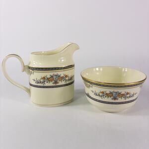 Minton Stanwood Fine China Gold Trim Creamer & Open Sugar Bowl England